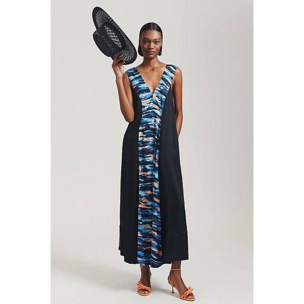 Anthropologie Maeve V-neck Abstract Maxi Dress Sleeveless Size 0‎ NWT